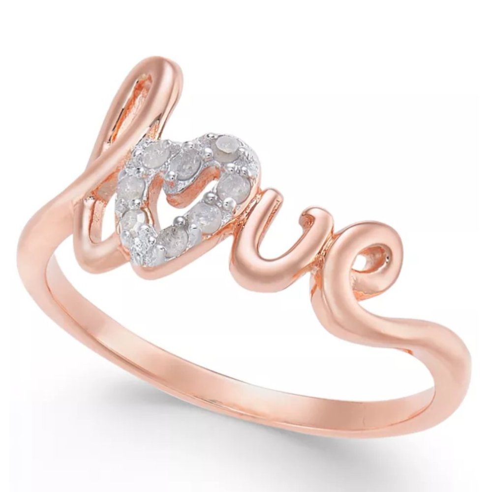 Diamond 18k Rose Gold-Plated Sterling Silver Ring
